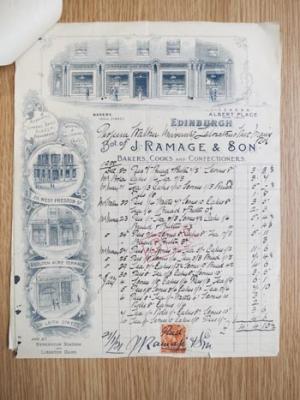 Receipt for cakes and tea for removal workers, also showing the period of the move.