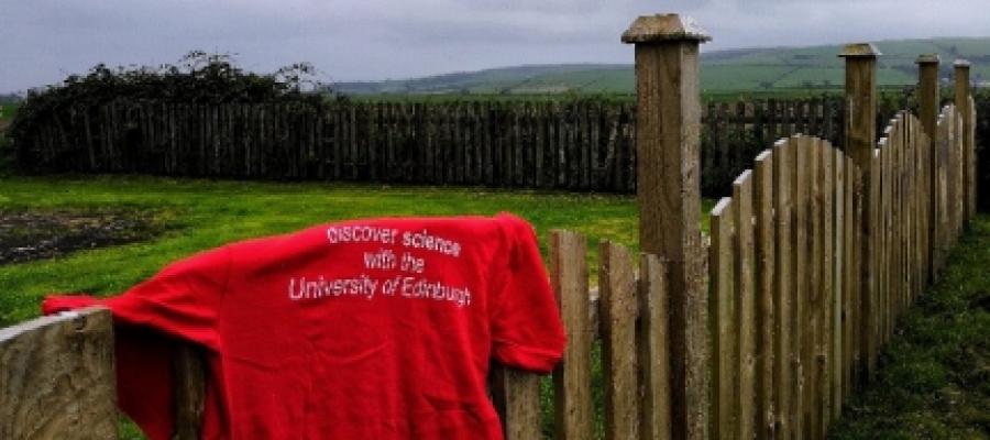 A Chemistry t-shirt on a fence in a field